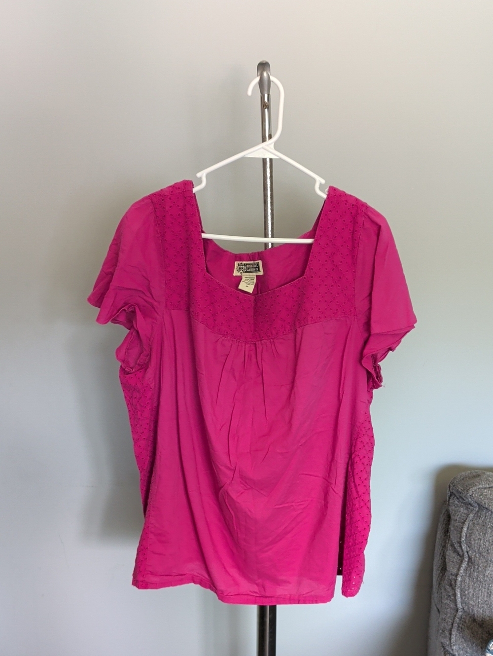 Route 66 Women's Fuchsia Square-Neck Short Sleeve Blouse